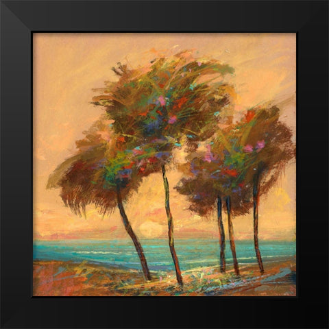 Palms Setting Sun Black Modern Wood Framed Art Print by Tienhaara, Michael