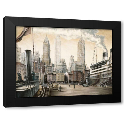 Departure-New York Black Modern Wood Framed Art Print with Double Matting by Daniels, Matthew
