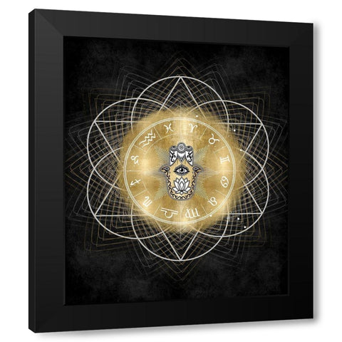 Hamsa Hand with Zodiac Signs Black Modern Wood Framed Art Print by Jeffries, Oliver