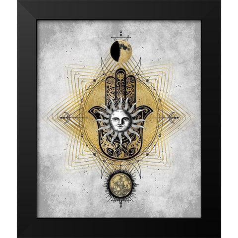 Hamsa Hand with Sun Black Modern Wood Framed Art Print by Jeffries, Oliver