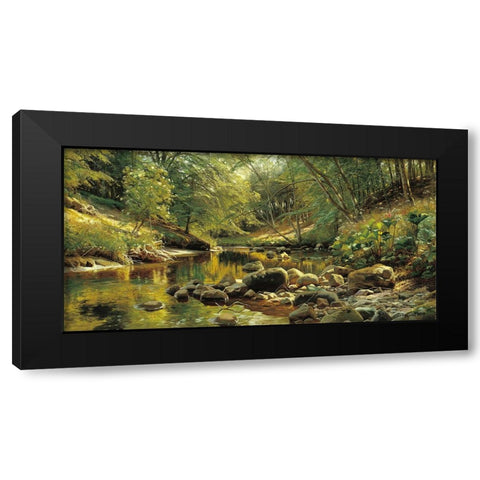 A Woodland River in Summer Black Modern Wood Framed Art Print by Monsted, Peder