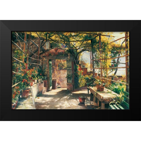 In the Pergola Black Modern Wood Framed Art Print by Monsted, Peder