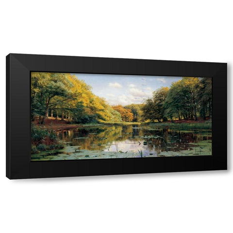 River Landscape Black Modern Wood Framed Art Print with Double Matting by Monsted, Peder