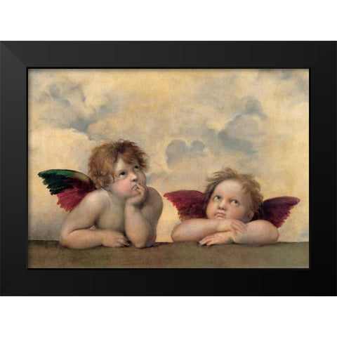 Angeli - Madonna Sistina Black Modern Wood Framed Art Print by Sanzio, Raffaello