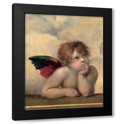 Angelo I - Madonna Sistina Black Modern Wood Framed Art Print by Sanzio, Raffaello