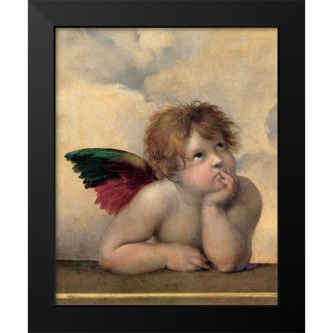 Angelo I - Madonna Sistina Black Modern Wood Framed Art Print by Sanzio, Raffaello