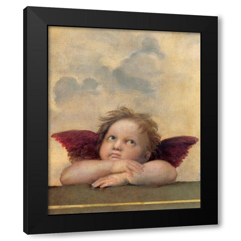 Angelo II - Madonna Sistina Black Modern Wood Framed Art Print with Double Matting by Sanzio, Raffaello