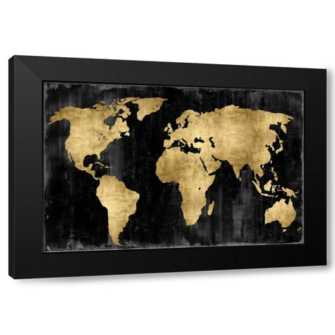 The World - Gold on Black Black Modern Wood Framed Art Print with Double Matting by Brennan, Russell