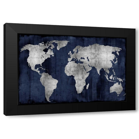 The World - Silver on Blue Black Modern Wood Framed Art Print with Double Matting by Brennan, Russell