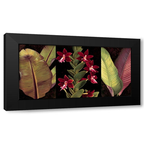 Red Orchids and Palm Leaves Black Modern Wood Framed Art Print by Jimenez, Rodolfo