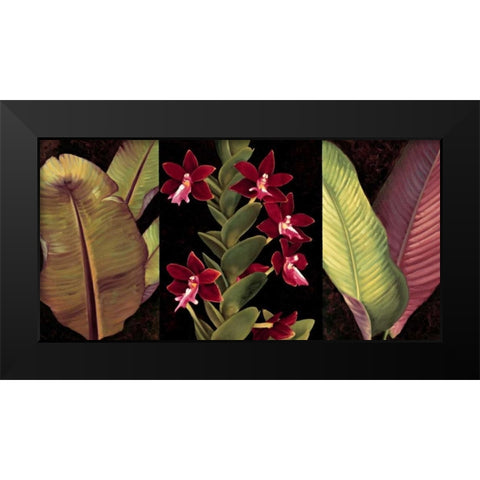 Red Orchids and Palm Leaves Black Modern Wood Framed Art Print by Jimenez, Rodolfo