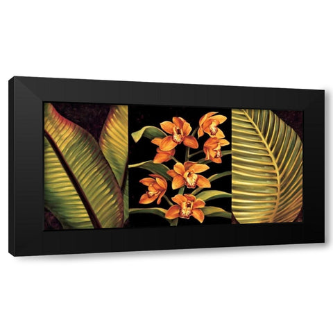 Orange Orchids and Palm Leaves Black Modern Wood Framed Art Print with Double Matting by Jimenez, Rodolfo