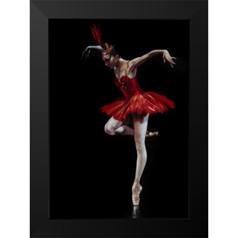 Flamingo Dancer Black Modern Wood Framed Art Print by Di Scenza, Ron