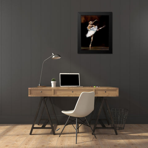 Swan Lake Black Modern Wood Framed Art Print by Di Scenza, Ron