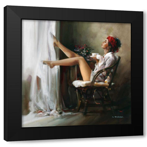 Coffee Break Black Modern Wood Framed Art Print with Double Matting by Di Scenza, Ron