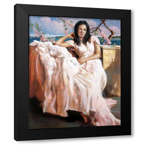 Girl Napoli Black Modern Wood Framed Art Print with Double Matting by Di Scenza, Ron