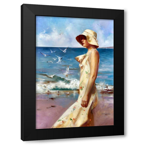On The Beach Black Modern Wood Framed Art Print by Di Scenza, Ron