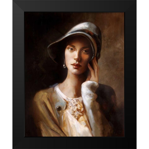 Pearl Earing Black Modern Wood Framed Art Print by Di Scenza, Ron