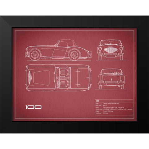 Austin-Healey 100-Maroon Black Modern Wood Framed Art Print by Rogan, Mark