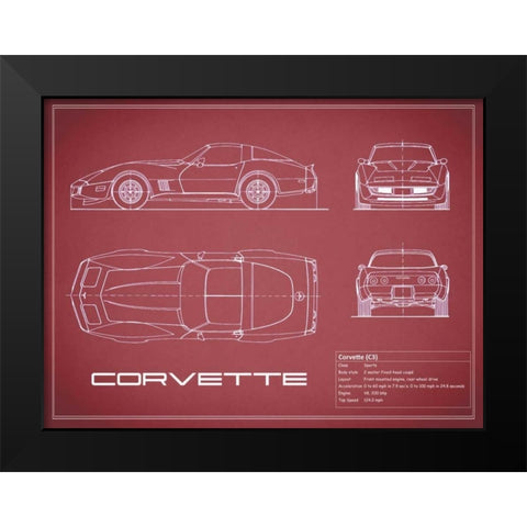 Corvette C3-Maroon Black Modern Wood Framed Art Print by Rogan, Mark
