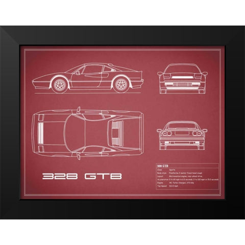 Ferrari 328-GTB-Maroon Black Modern Wood Framed Art Print by Rogan, Mark