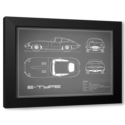 Jaguar E-Type-Grey Black Modern Wood Framed Art Print by Rogan, Mark