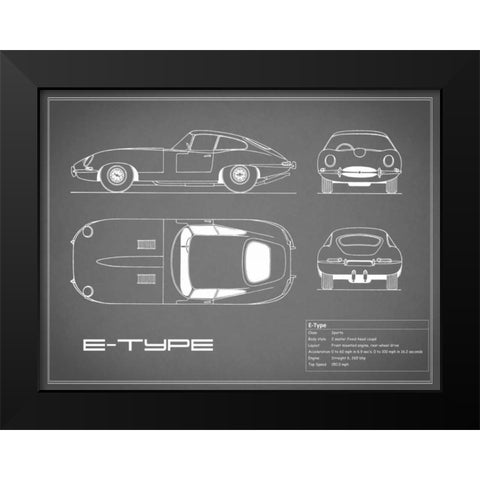 Jaguar E-Type-Grey Black Modern Wood Framed Art Print by Rogan, Mark