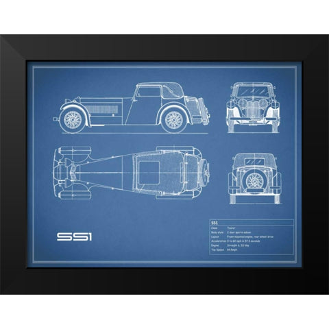 Jaguar SS1-Blue Black Modern Wood Framed Art Print by Rogan, Mark