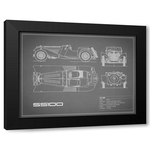 Jaguar SS-100-Grey Black Modern Wood Framed Art Print with Double Matting by Rogan, Mark