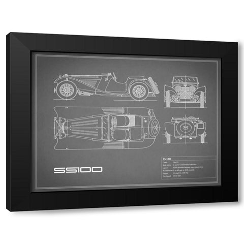 Jaguar SS-100-Grey Black Modern Wood Framed Art Print by Rogan, Mark