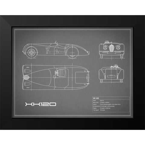 Jaguar XK-120-Grey Black Modern Wood Framed Art Print by Rogan, Mark