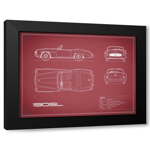 Mercedes 190-SL-Maroon Black Modern Wood Framed Art Print by Rogan, Mark