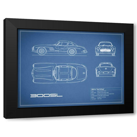 Mercedes 300SL Gullwing-Blue Black Modern Wood Framed Art Print with Double Matting by Rogan, Mark