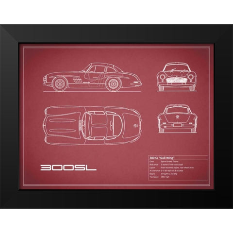 Mercedes 300SL Gullwing-Maroon Black Modern Wood Framed Art Print by Rogan, Mark