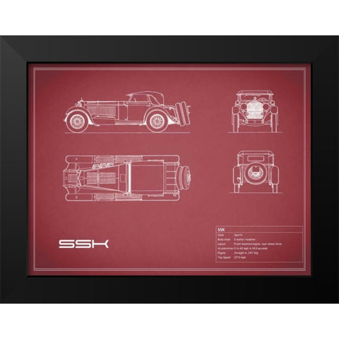 Mercedes SSK-Maroon Black Modern Wood Framed Art Print by Rogan, Mark