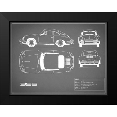 Porsche 356C-Grey Black Modern Wood Framed Art Print by Rogan, Mark