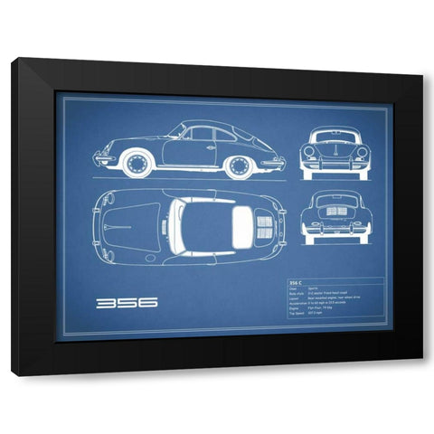 Porsche 356C-Blue Black Modern Wood Framed Art Print by Rogan, Mark