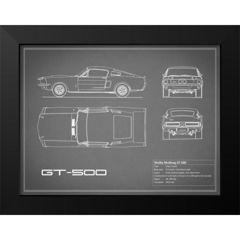 Shelby Mustang GT500-Grey Black Modern Wood Framed Art Print by Rogan, Mark