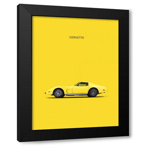 Chev Corvette Yellow Black Modern Wood Framed Art Print with Double Matting by Rogan, Mark