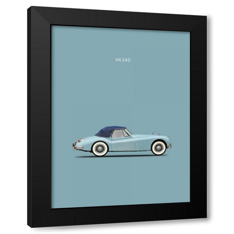 Jaguar XK140 Blue Black Modern Wood Framed Art Print with Double Matting by Rogan, Mark