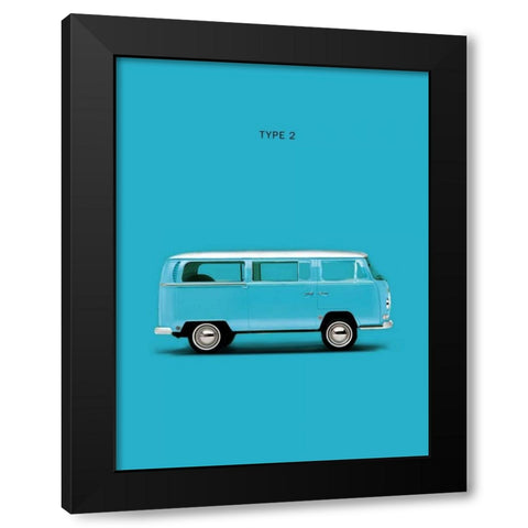 VW Type 2  Sky Blue Black Modern Wood Framed Art Print by Rogan, Mark