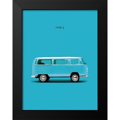 VW Type 2  Sky Blue Black Modern Wood Framed Art Print by Rogan, Mark