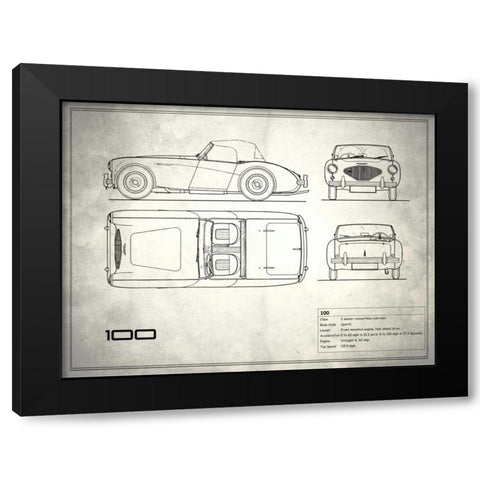 Austin-Healey 100 White Black Modern Wood Framed Art Print by Rogan, Mark