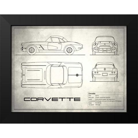Corvette 33BHP White Black Modern Wood Framed Art Print by Rogan, Mark
