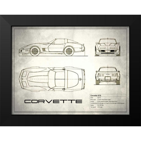 Corvette C3 White Black Modern Wood Framed Art Print by Rogan, Mark