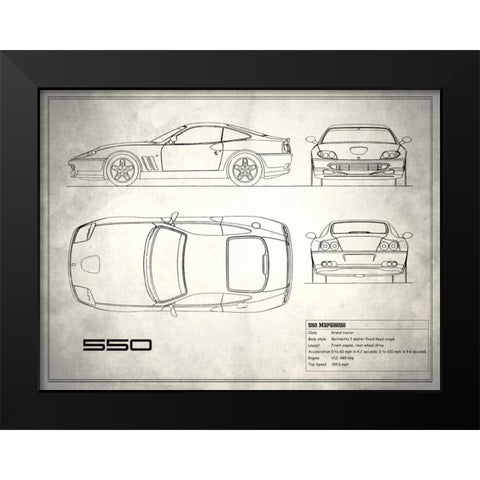 Ferrari 550 White Black Modern Wood Framed Art Print by Rogan, Mark