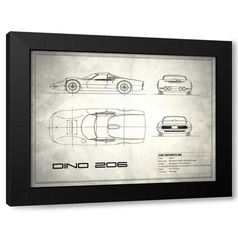 Ferrari Dino206 1965 White Black Modern Wood Framed Art Print by Rogan, Mark