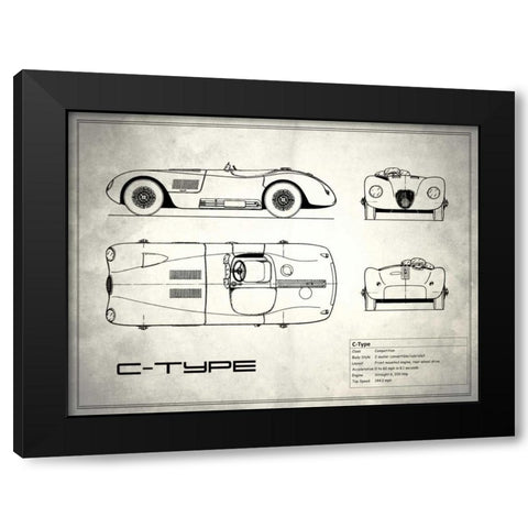Jaguar C-Type White Black Modern Wood Framed Art Print by Rogan, Mark