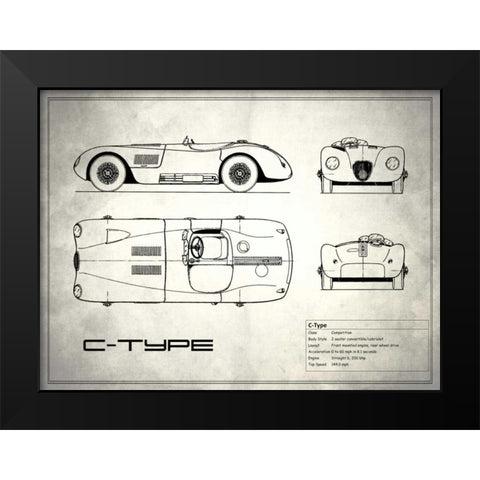 Jaguar C-Type White Black Modern Wood Framed Art Print by Rogan, Mark