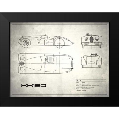 Jaguar XK-120 White Black Modern Wood Framed Art Print by Rogan, Mark